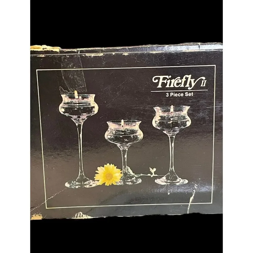 Vintage Le Smith Glass Co. Firefly II Salad Oil Burning Candle Glasses Set of 3